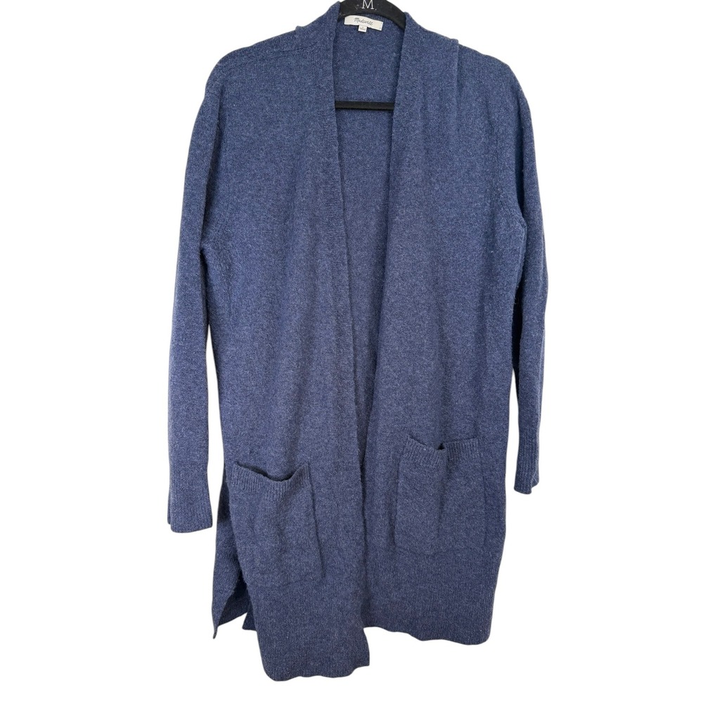Madewell Blue Merino Wool Alpaca Blend Open Front Long Cardigan Sweater Small